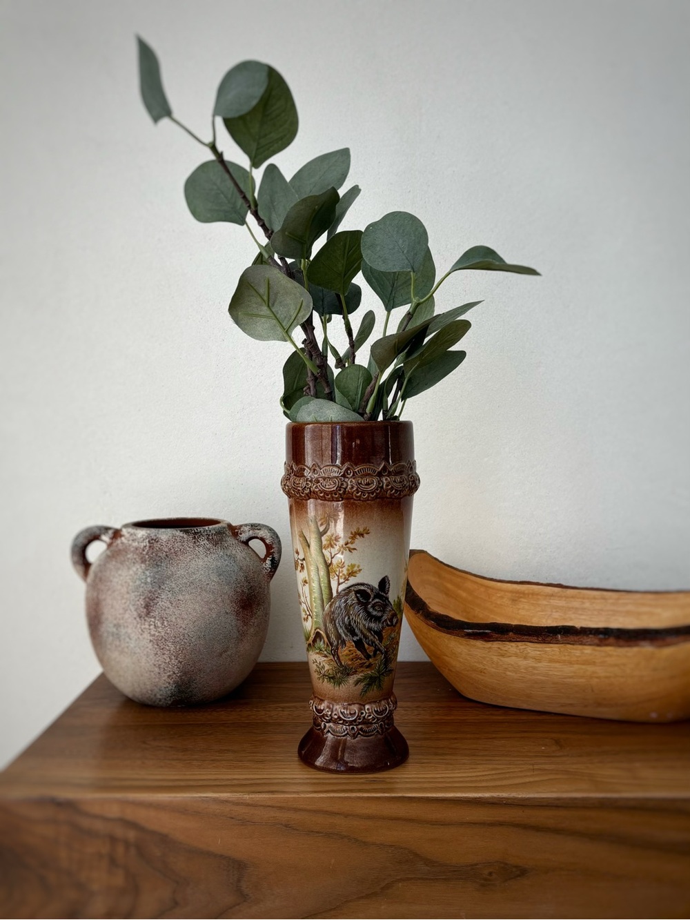 Vintage Drinking Horn/Beer Stein with wild Boar Motif